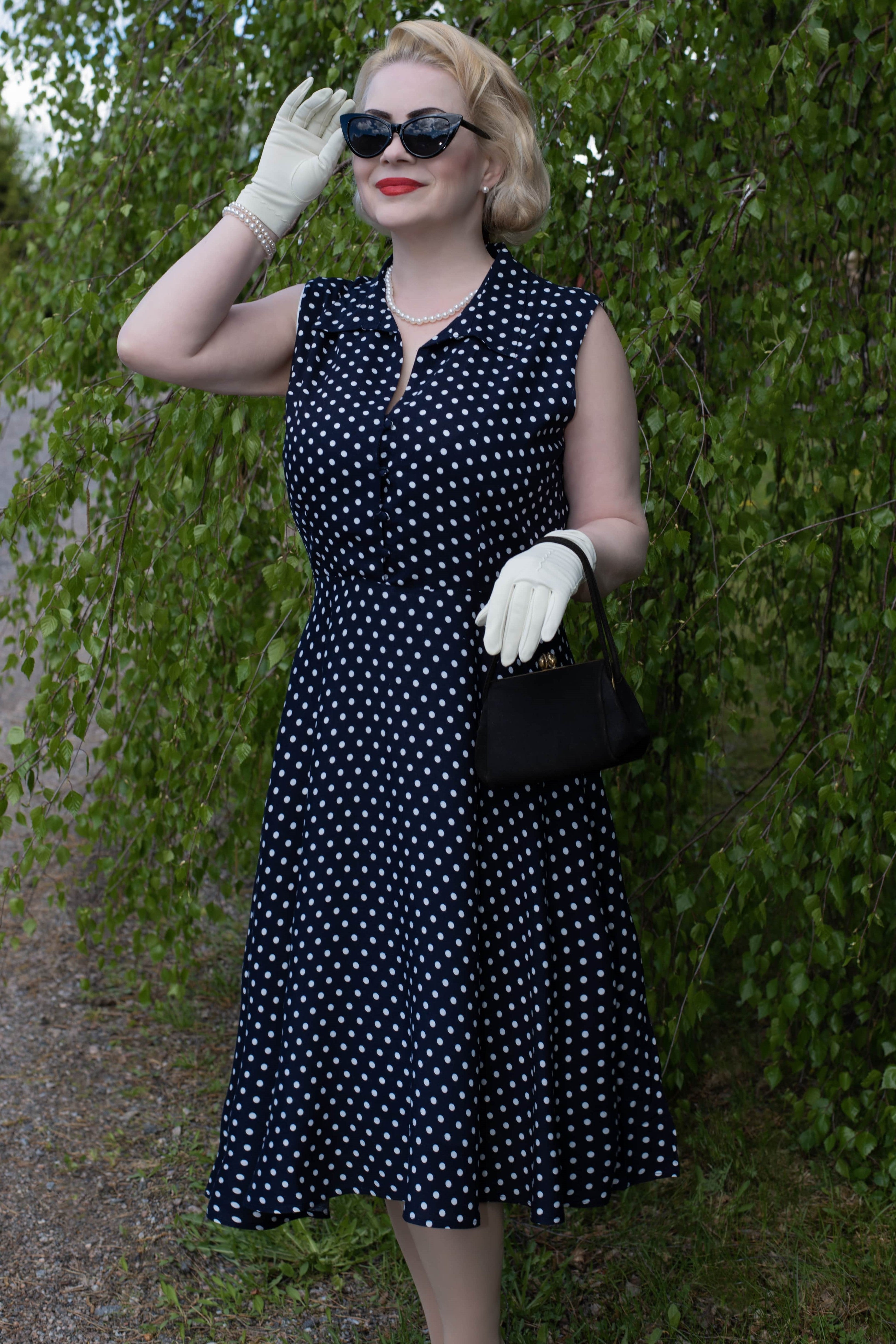 Long blue polka outlet dot dress