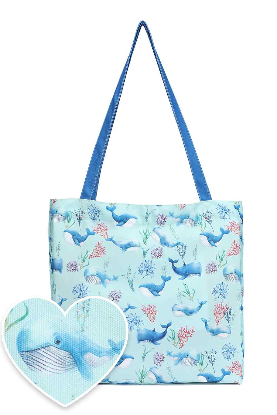 Beach Tote Bag In Baby Blue Whale Print