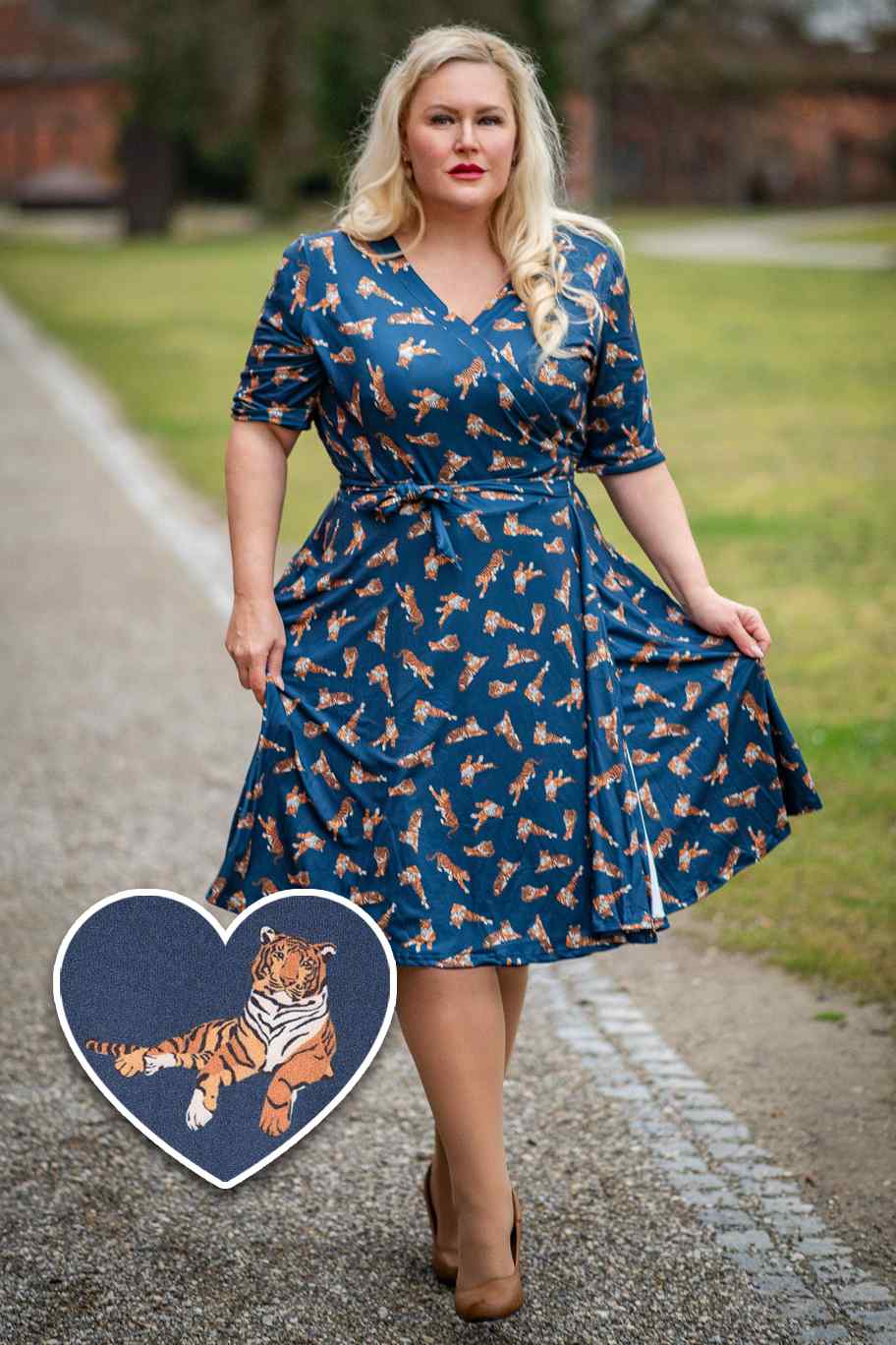 Matilda Navy Blue Tiger Print Wrap Dress