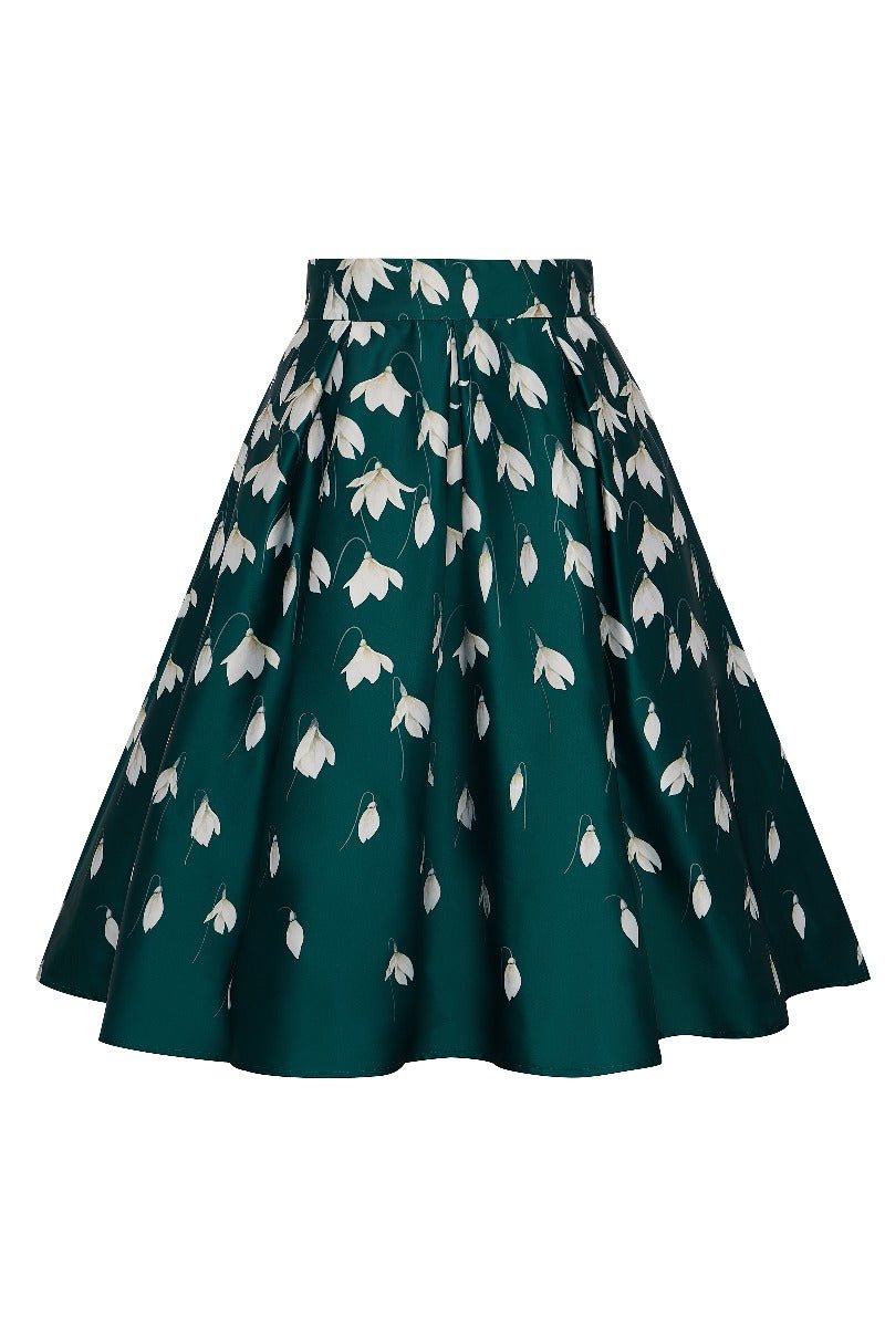 Carolyn Box Pleated Skirt In Green White Snowdrops 8