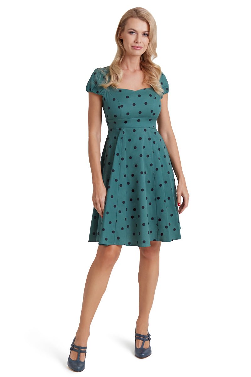 Claudia Flirty Fifties Polka Dot Dress in Green Black 10