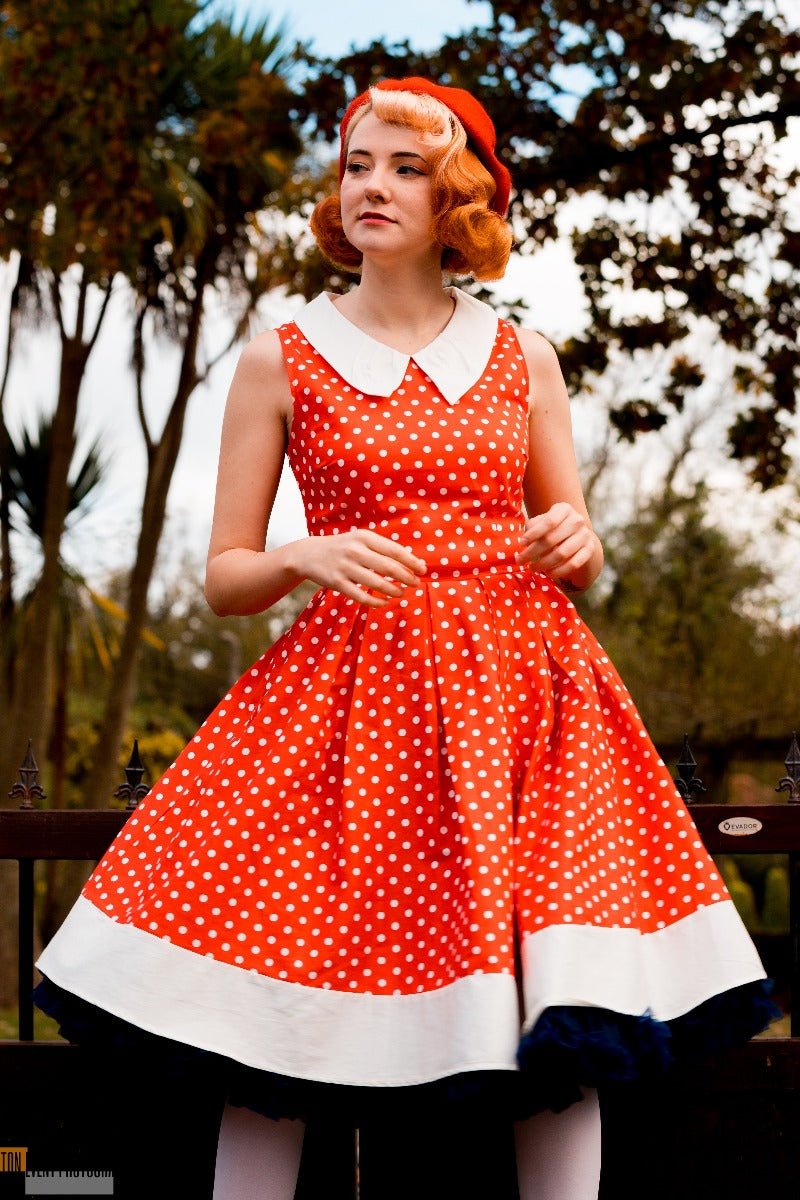 Vintage Inspired Collared Swing in & White Polka Dots