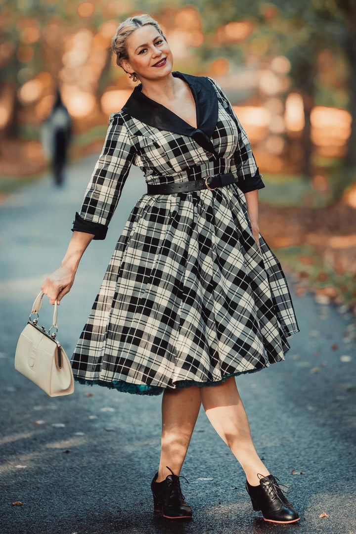 Tiffany 50 s Black Tartan Coat Dress by Dolly and Dotty