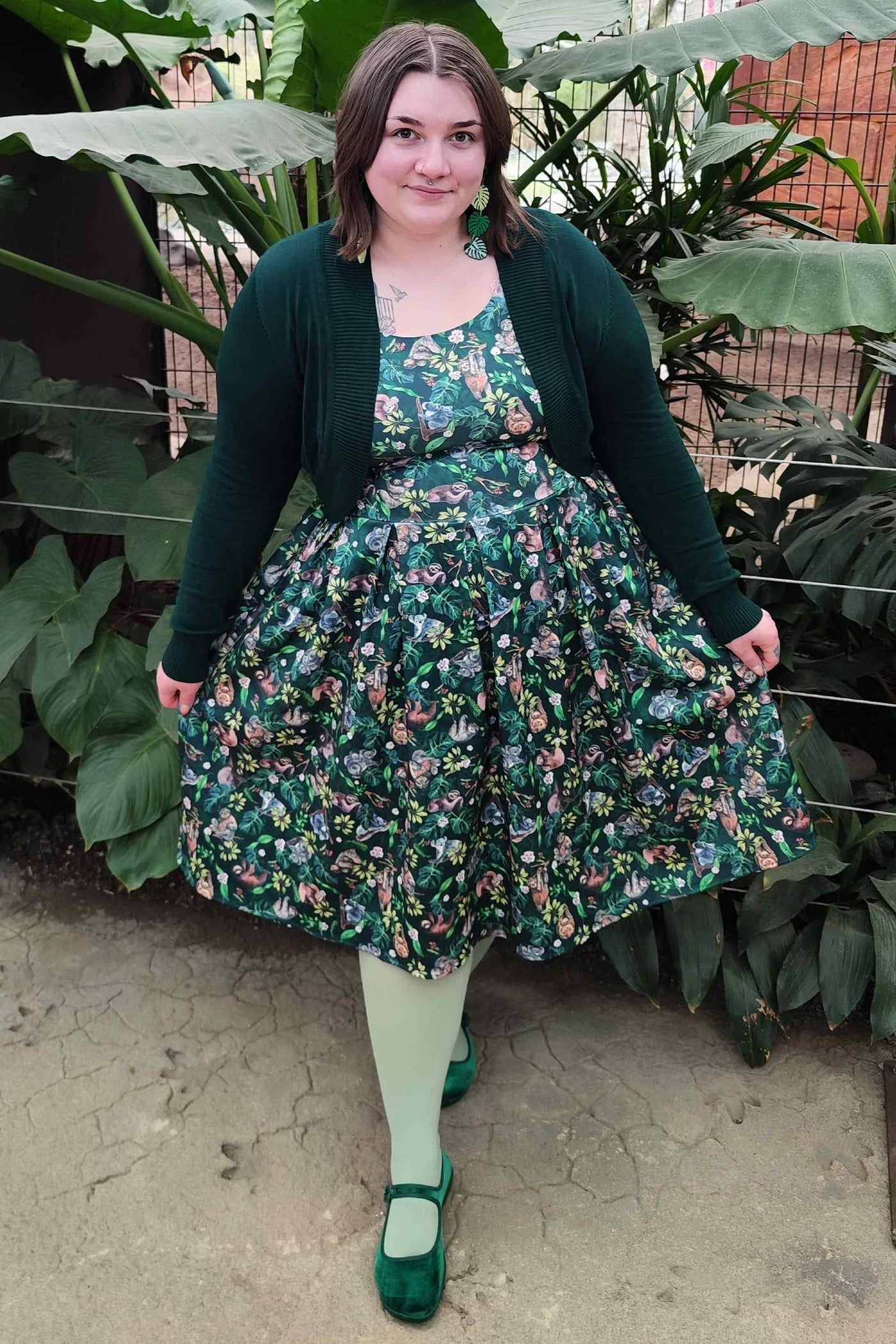 Koala & Sloth Green Flared Dress