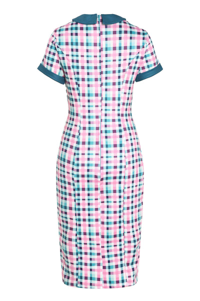 Back view 50s Style Pink & Green Check Collar Dress