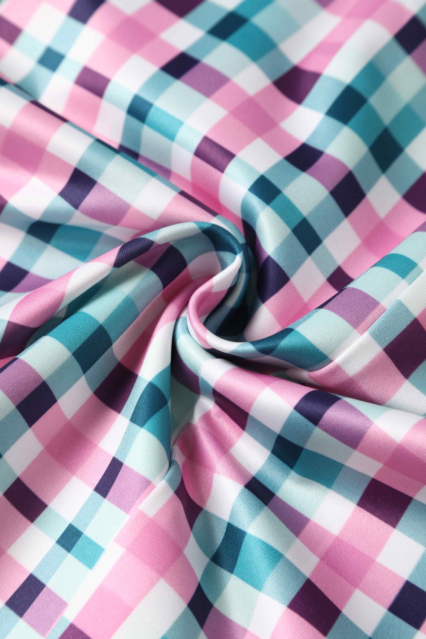 Close up view of 50s Style Pink & Green Check Collar Dress