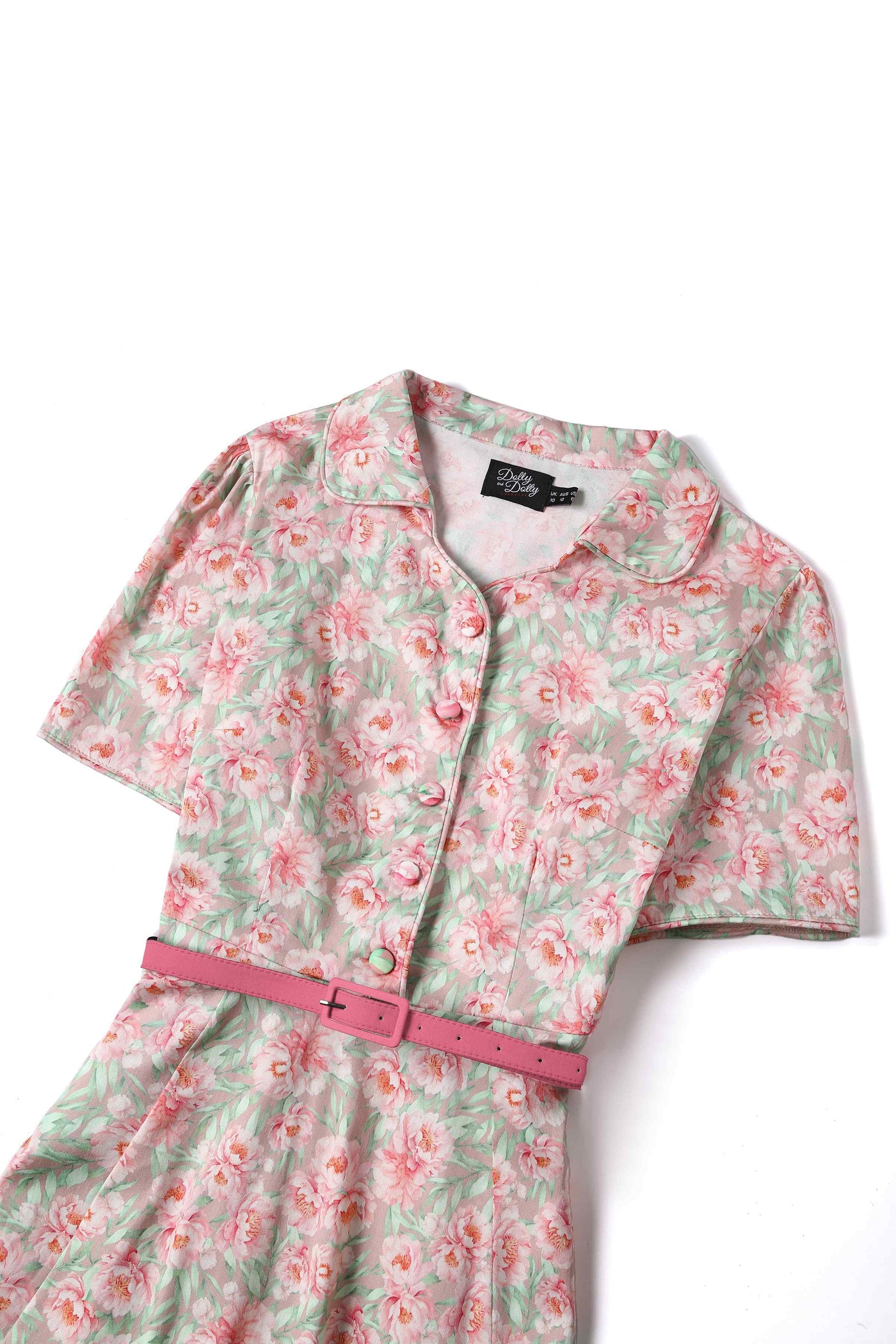 Close up view of Pink Floral Shirt Dress