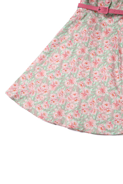 Close up view of Pink Floral Shirt Dress