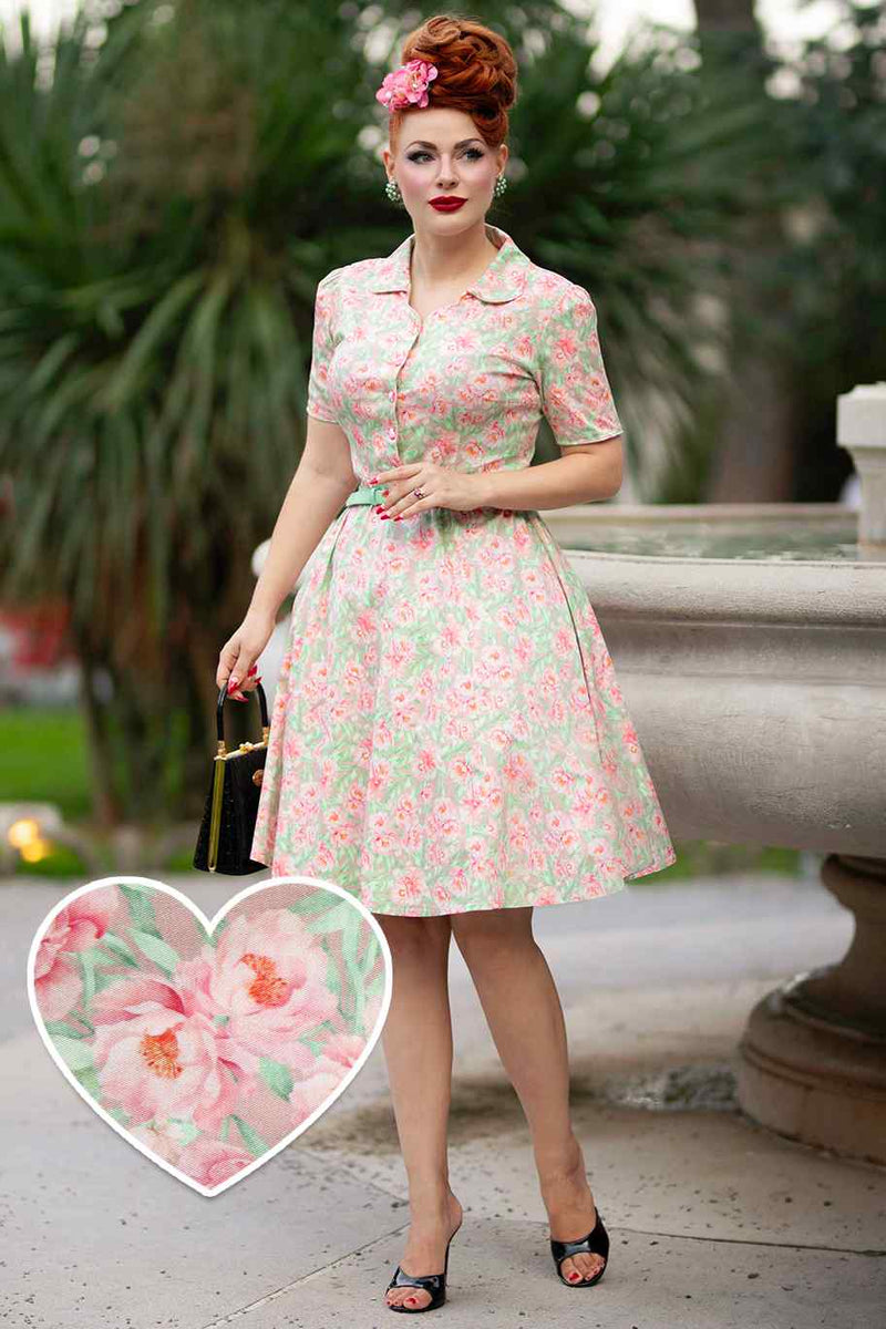 A model wearing a Pink Floral Shirt Dress