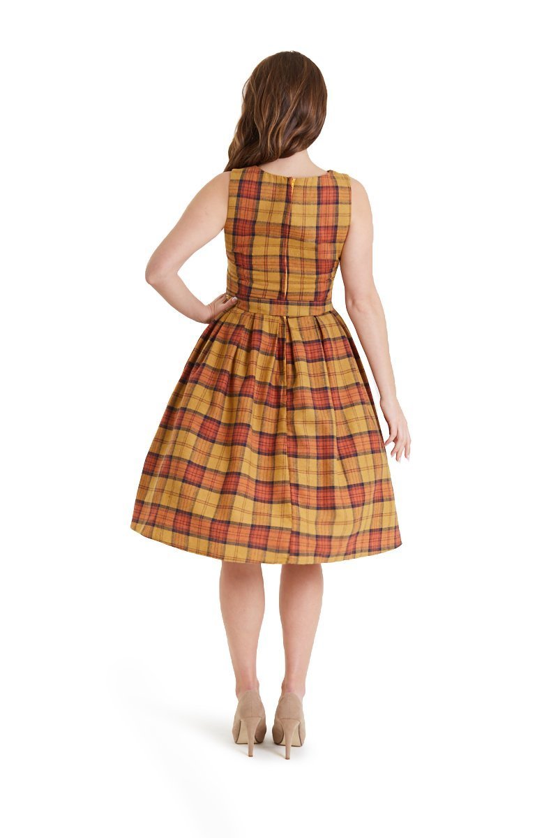 Back view of 50s Yellow Plaid Swing Dress