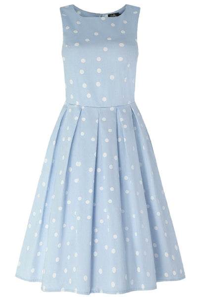 Front view of Baby Blue Polka Dot Swing Dress