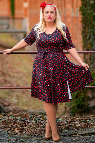 Black Heart Print Wrap Dress