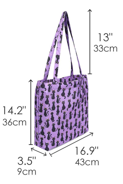 Black Cat Print Shopping Bag in Purple