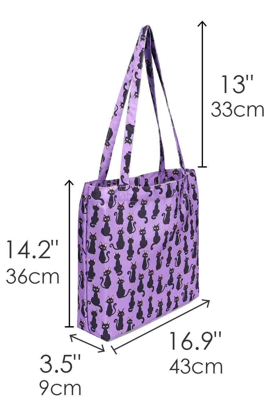 Black Cat Print Shopping Bag in Purple