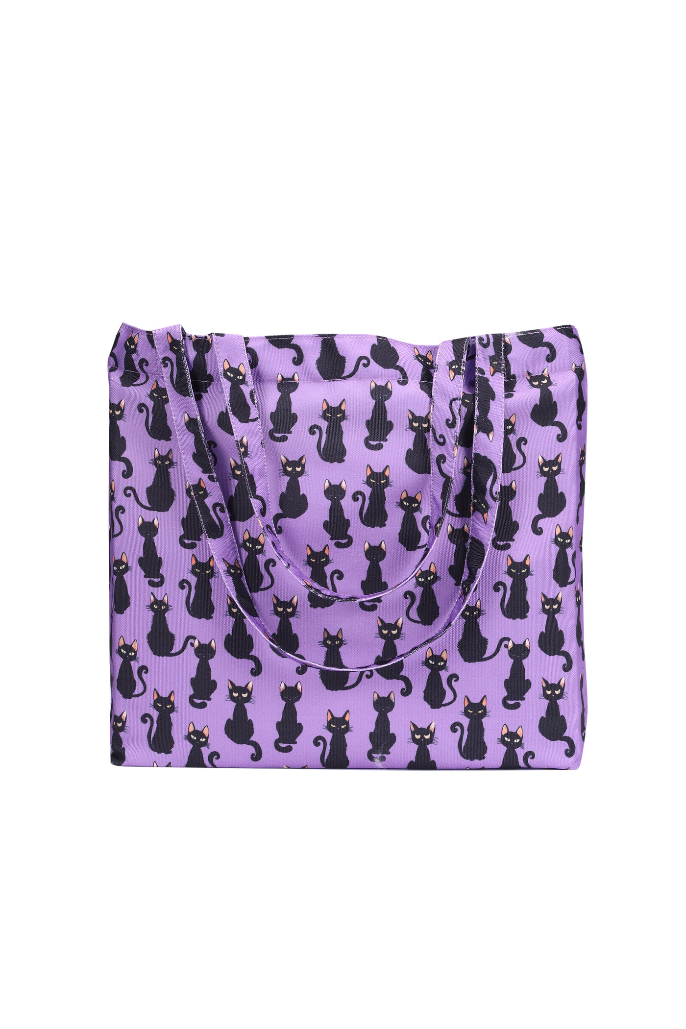 Black Cat Print Shopping Bag in Purple