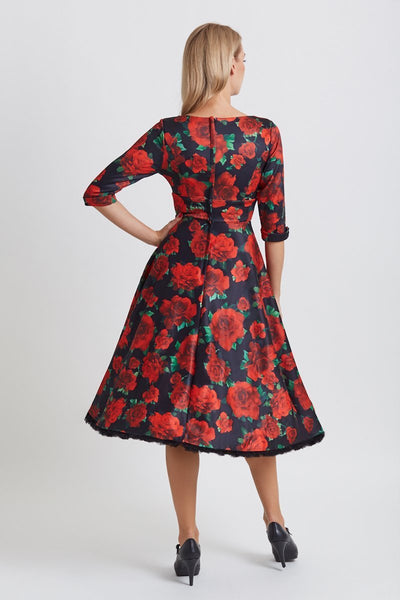 Scarlette Long Sleeved Black Red Floral Midi Dress3