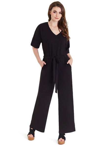 A model wearing Black Wide Leg Jumpsuit