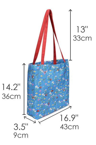 Blue Ladybug Print Canvas Shopping Bag