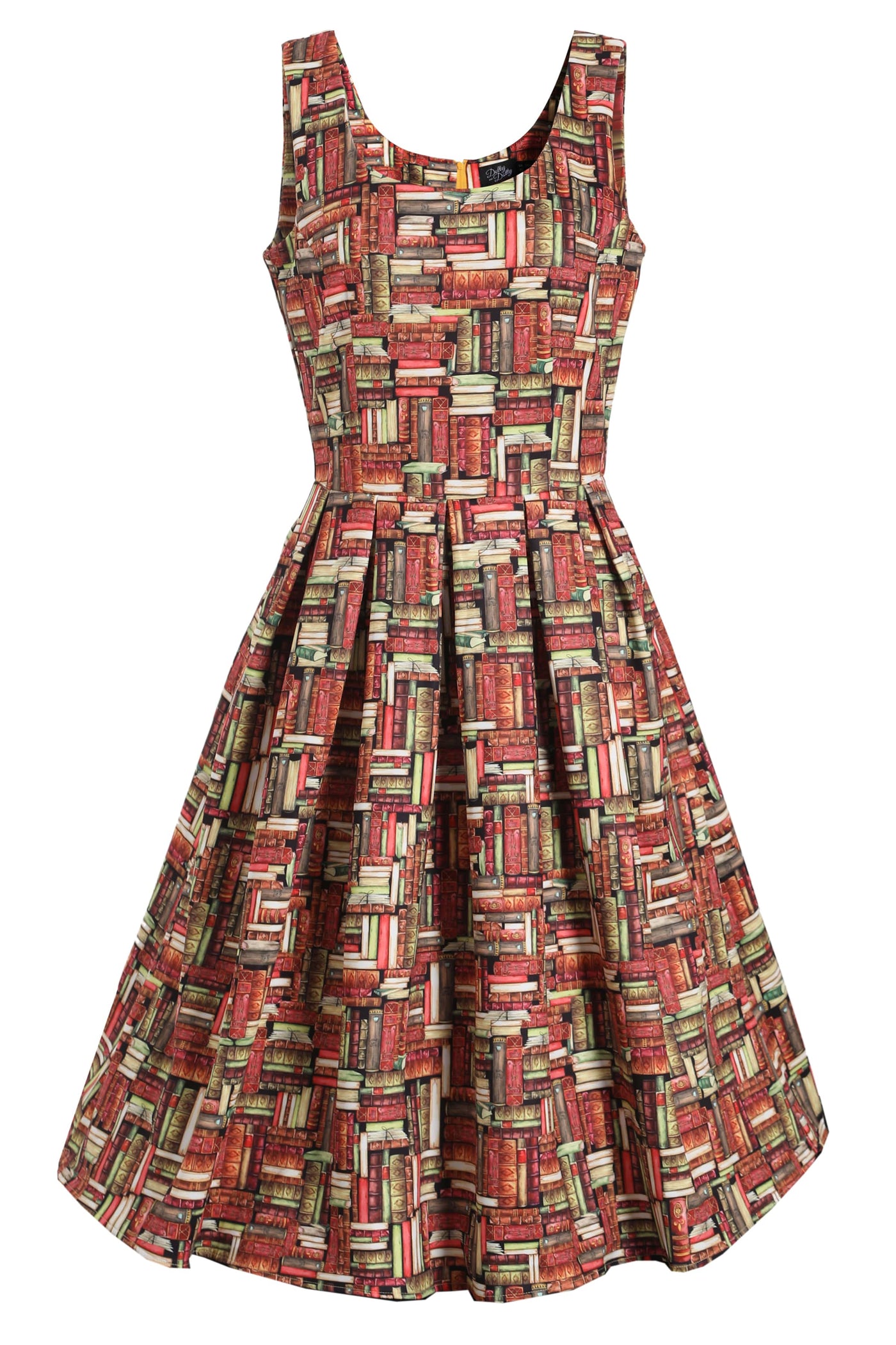 Front view of  Book Print Tea Dress