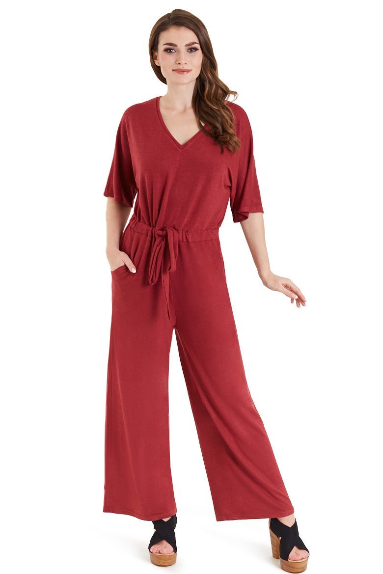  Burgundy Wide Leg Jumpsuit