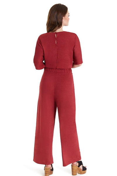  Burgundy Wide Leg Jumpsuit