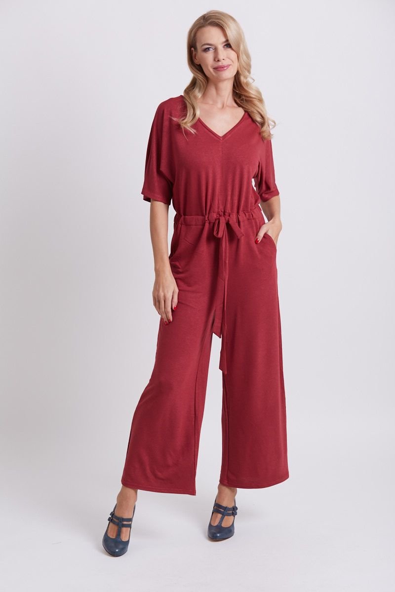  Burgundy Wide Leg Jumpsuit