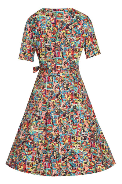 Back view of Comic Wrap Dress