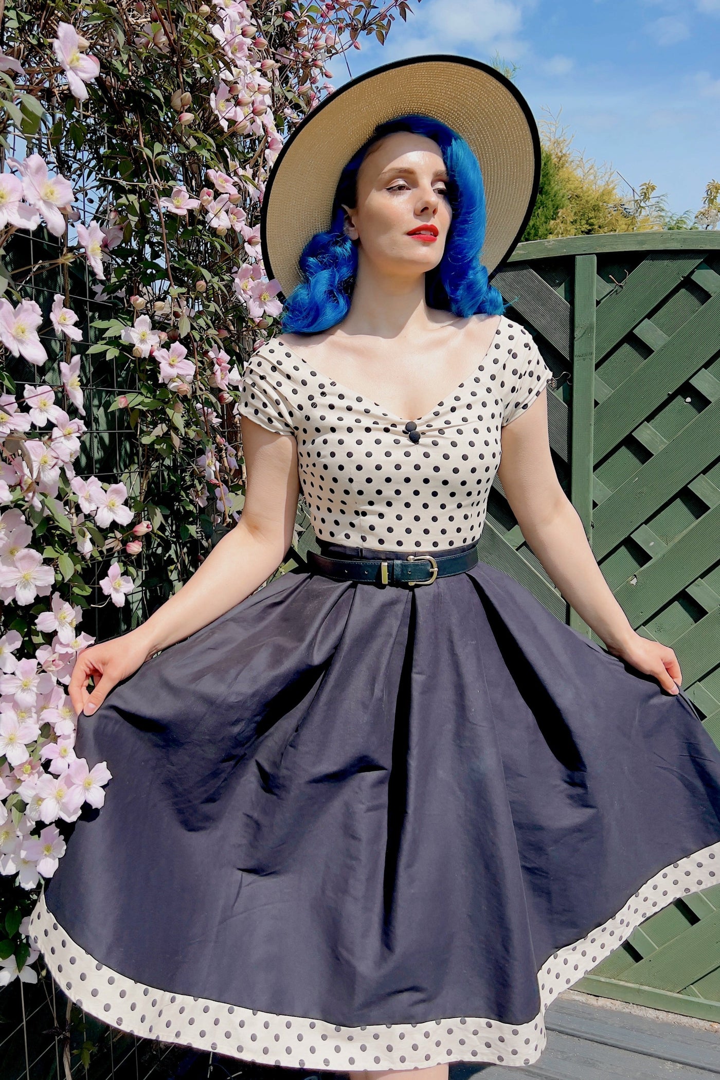 Cream & Black Polka Dot 50s Swing Dress