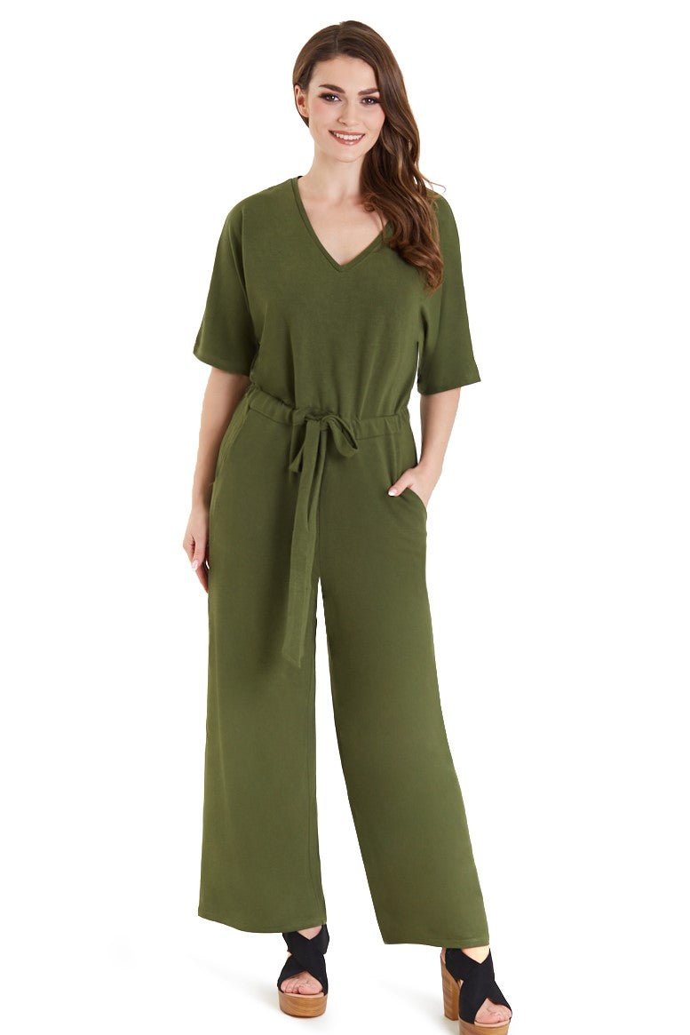 Front view of Dark Green Wide Leg Jumpsuit