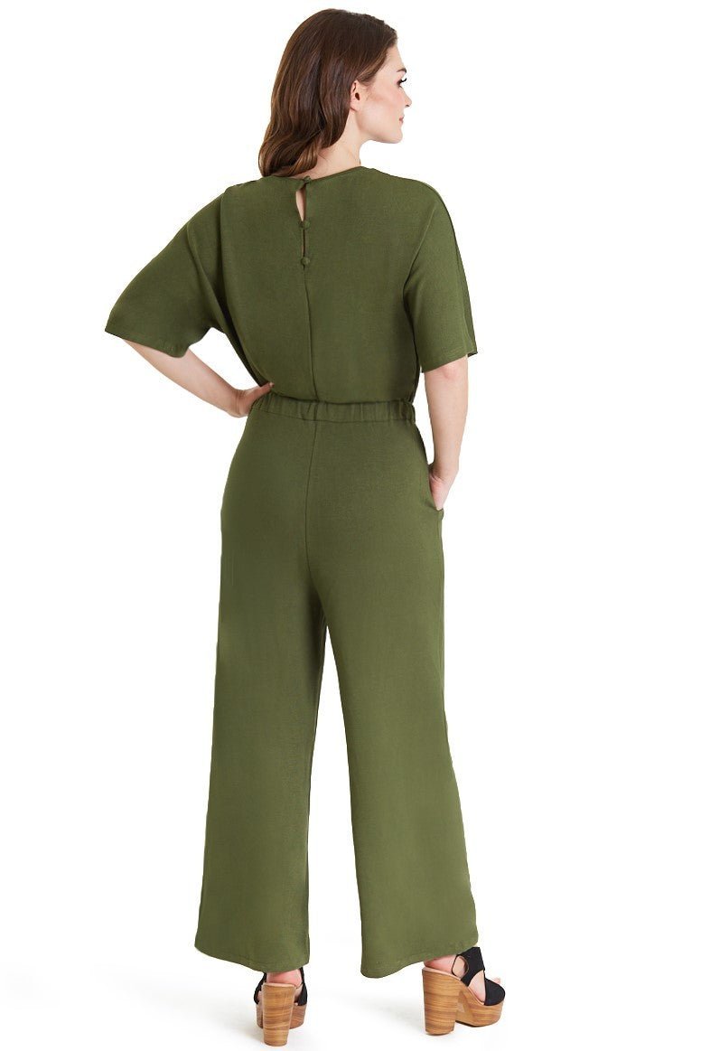 Back view of Dark Green Wide Leg Jumpsuit