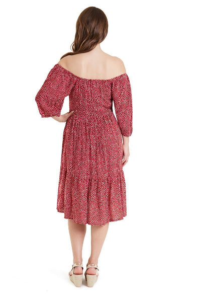 Back view of Floaty Day Dress in Burgundy Polka Dots