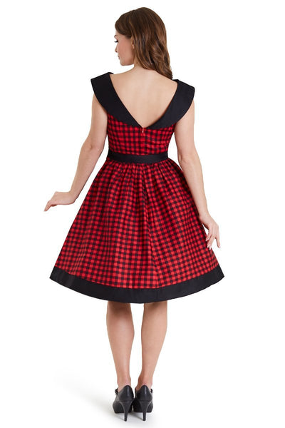 Back view of Full Circle Dress in Red Checkered