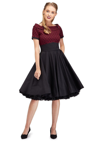 Full Circle Swing Dress in Burgundy Polka/Black