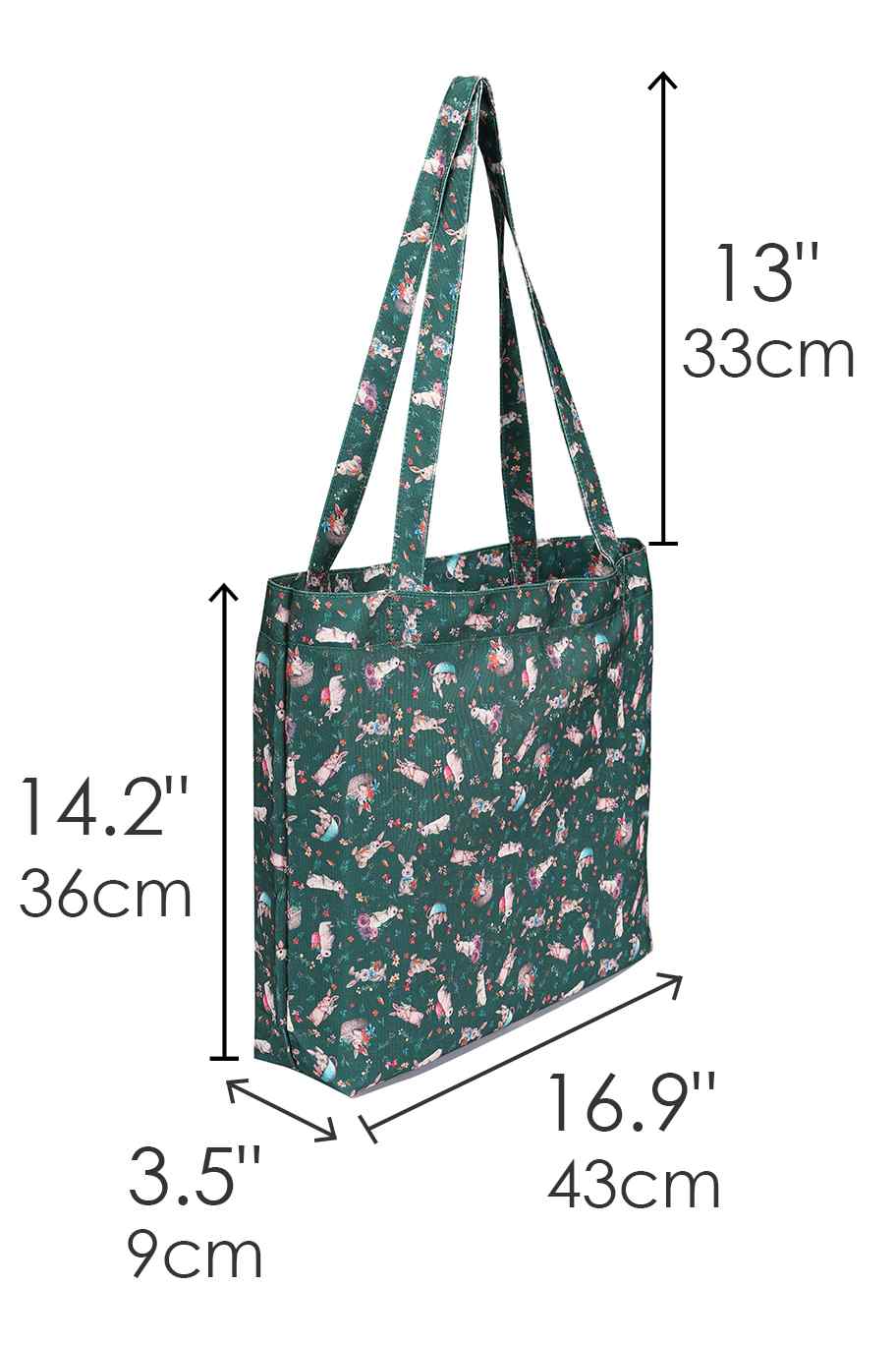 Green Bunny Print Canvas Tote Bag