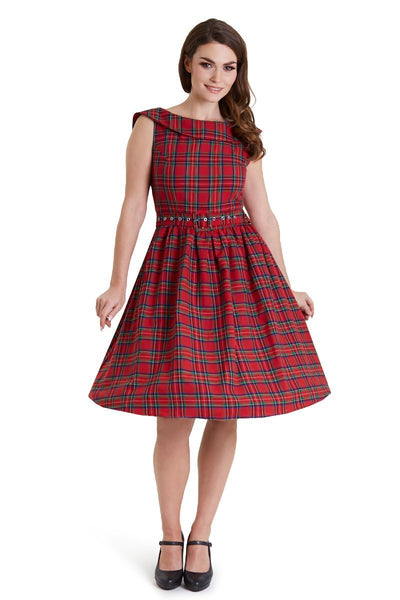 A model wearing Highland Red Tartan Circle Dress