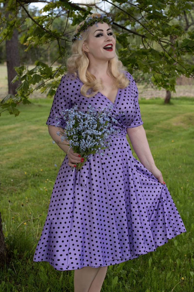 Lavender Polka Dot Wrap Dress