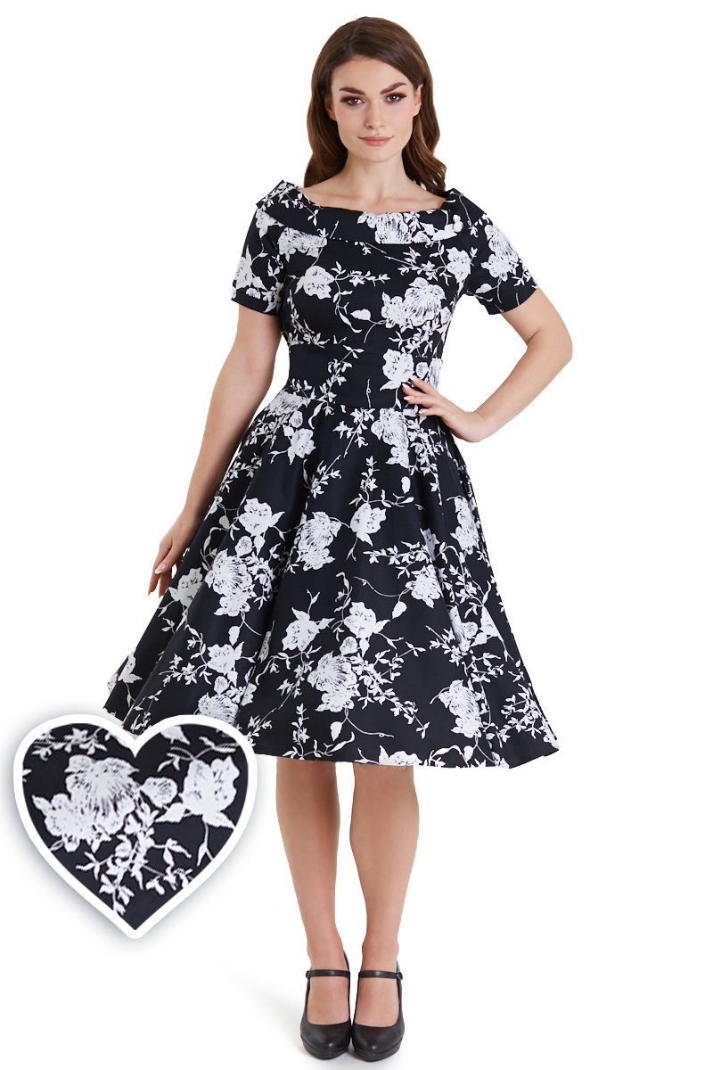 A model wearing Monochrome Floral Swing Dress