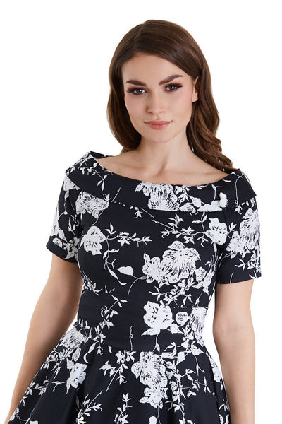 Close up view of Monochrome Floral Swing Dress