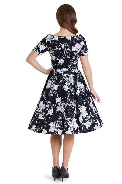 Back view of Monochrome Floral Swing Dress