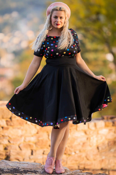 A model wearing a Multicolour Polka Dot Black Circle Dress