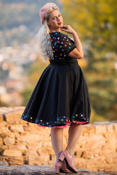 A model wearing a Multicolour Polka Dot Black Circle Dress