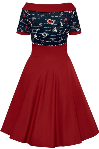 Nautical Navy Blue & Burgundy Swing Dress