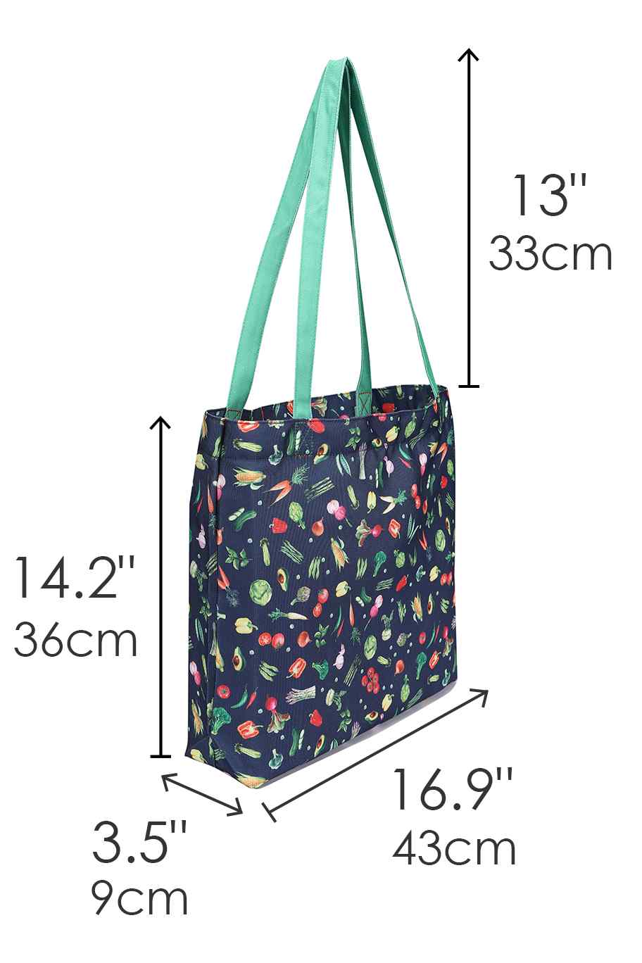 Navy Blue Vegetable Print Shopping Tote Bag