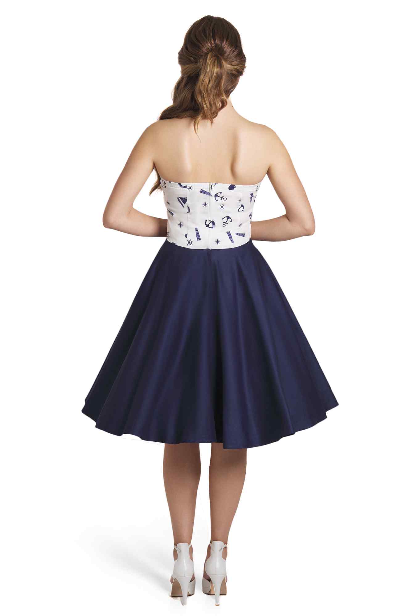 Navy & White Nautical Strapless Dress