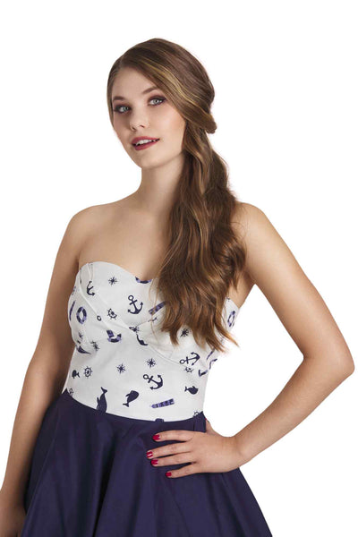 Navy & White Nautical Strapless Dress