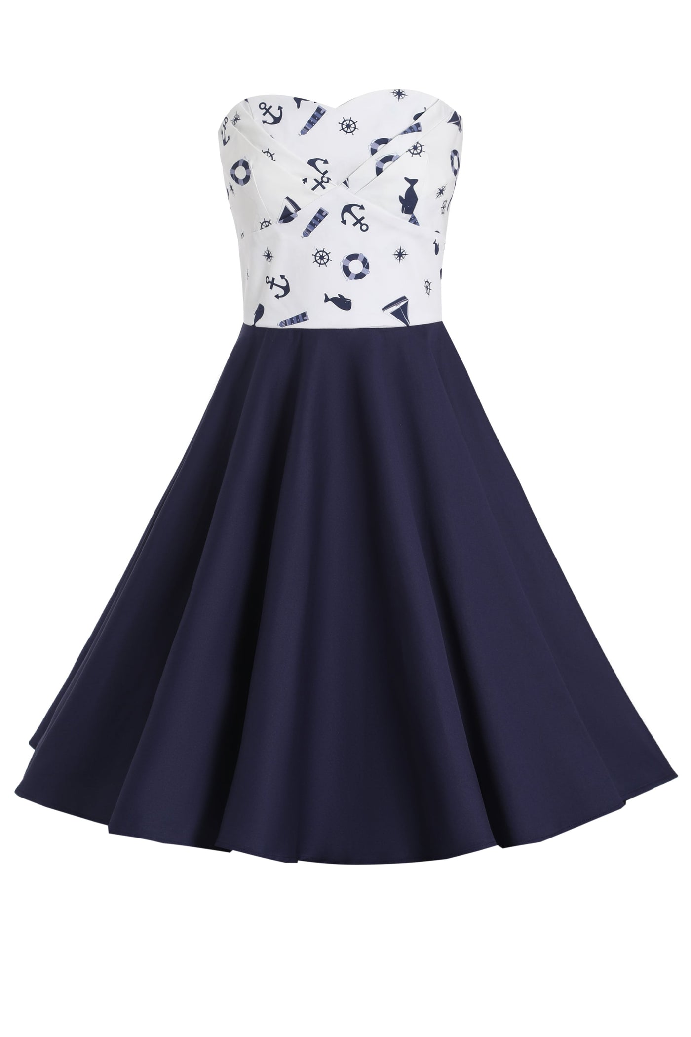 Navy & White Nautical Strapless Dress