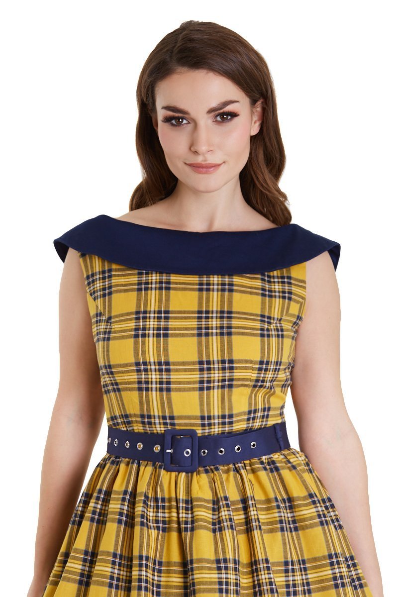 Cindy Navy & Yellow Tartan Circle Dress2