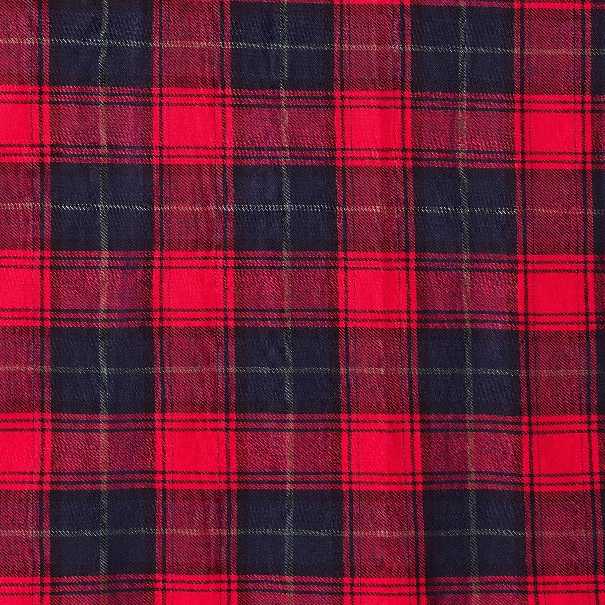 red and blue tartan plaid print fabric swatch