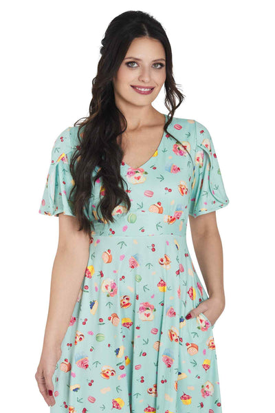 Model photo of Petal Sleeve Dress In Afternoon Tea Print