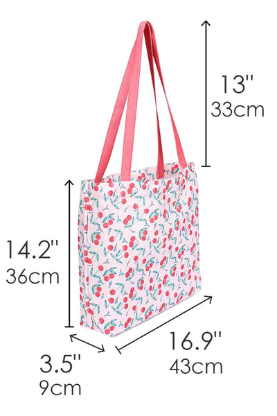 Pink Cherry Print Shopping Tote Bag